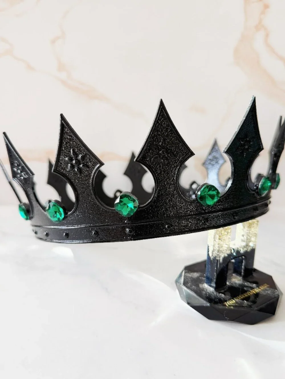 Black King Crown, Green Jewels Crown, Mens Gothic Medieval, Royal Costume Crown